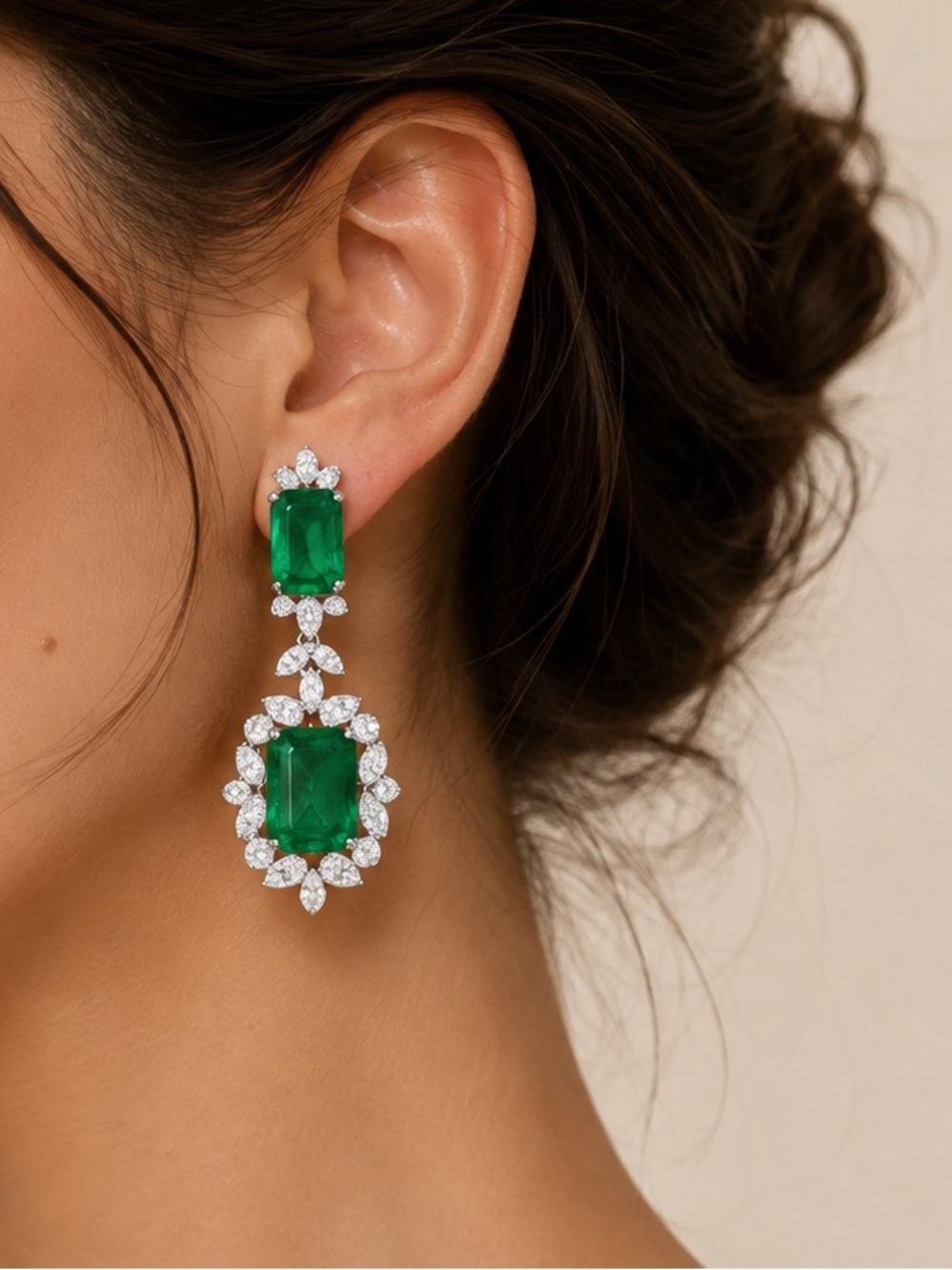 Luxury Emerald Green Crystal Drop Earrings with Pavé Accents
